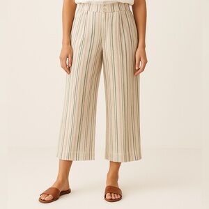 Maeve Anthropologie Striped Wide Leg Crop Cotton Pants Sz 10 Beige Green Coastal